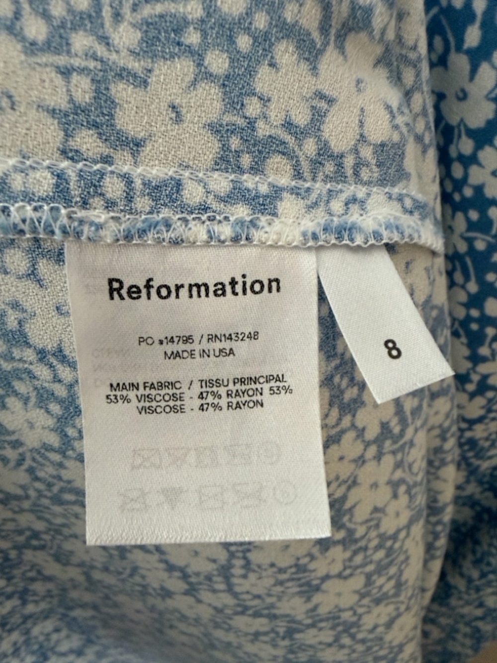 Reformation Floral Crimini Midi Slip Dress Size 8 Blue White - Picture 8 of 8